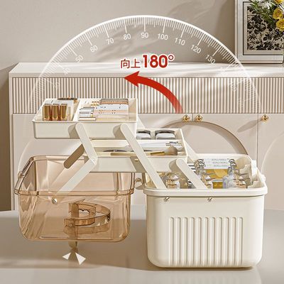 美甲收纳盒学生文具宿舍整理盒可手提多层透明桌面大容量收纳箱