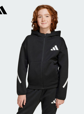 Adidas阿迪达斯男大童运动舒适针织外套连帽休闲百搭上衣JC7574