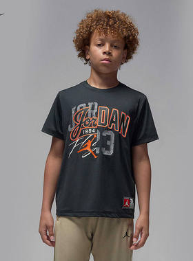 JORDAN耐克大童校园风印花T恤夏季新款男童短袖针织衫IO2296-010