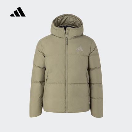 adidas阿迪达斯2024冬连帽鸭绒面包服装蓬松中长款羽绒服男JV6188