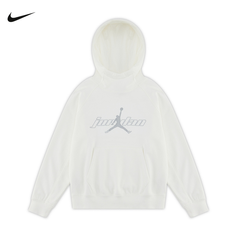 JORDAN耐克男女童装卫衣冬新款大童加绒刺绣套头连帽衫IO6209-133