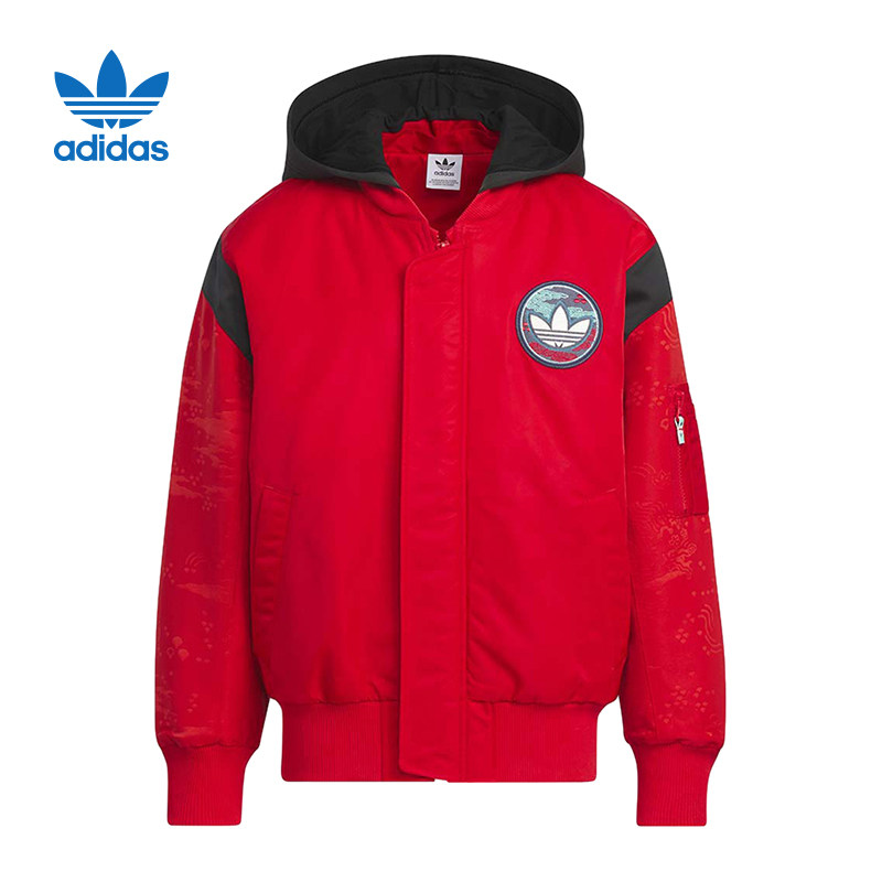 阿迪达斯阮菲菲联名红色外套龙年春节新款时尚印花运动棉服IW7654