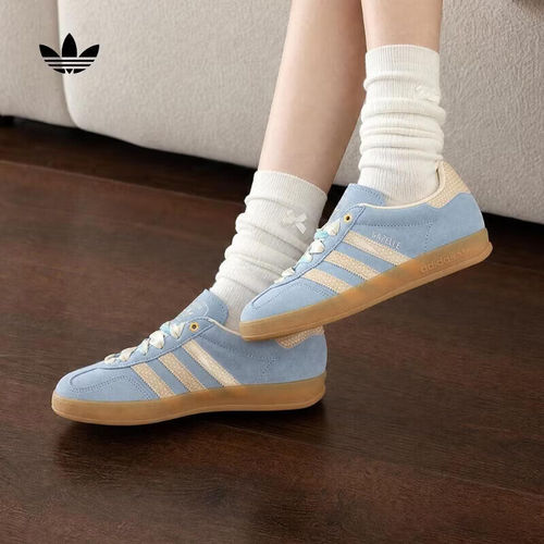 adidas阿迪达斯三叶草T头鞋2026秋女GAZELLE浅蓝德训鞋板鞋LB5510