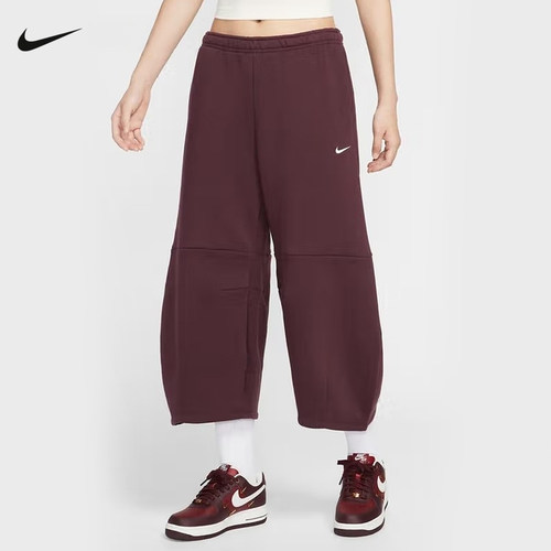Nike耐克女裤子秋新款休闲宽松刺绣小勾运动裤针织长裤IM7475-652