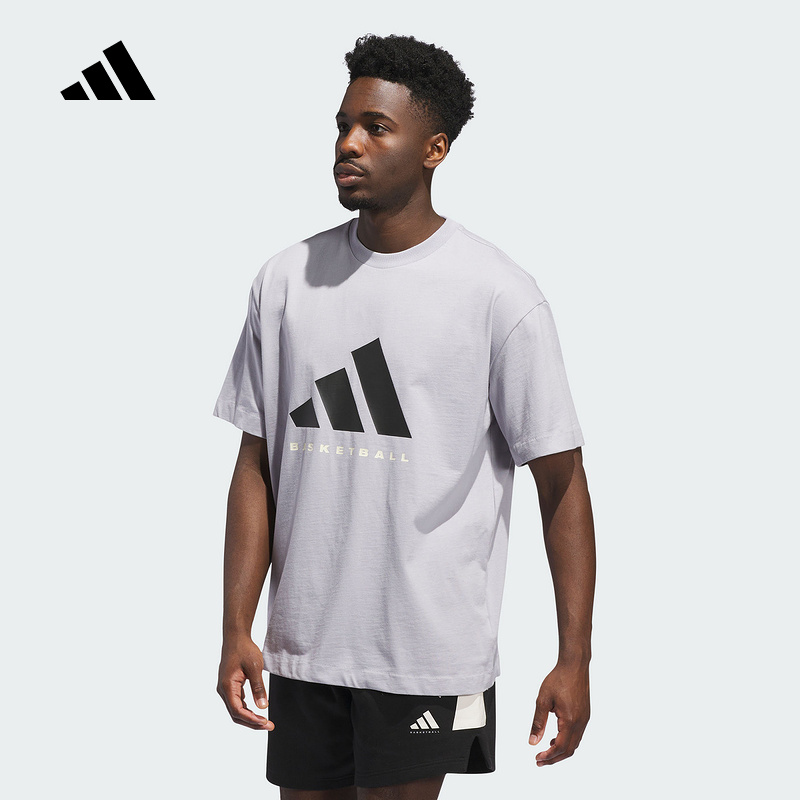 adidas阿迪达斯棉质篮球半截袖2025秋男女同款宽大短袖T恤 JX5584