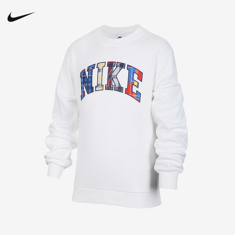 NIKE耐克男女大童圆领卫衣25秋新款宽松运动针织套头衫IM3392-100