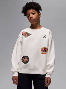 JORDAN耐克男女大童校园风圆领卫衣图案印花针织套头衫IO6197-133