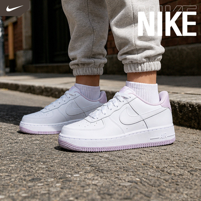 NIKE耐克女鞋大童空军一号运动鞋粉白AF1轻便低帮板鞋CD6915-100图片