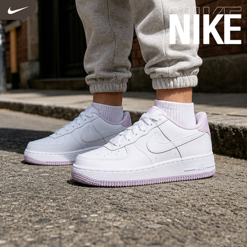 NIKE耐克女鞋大童空军一号运动鞋粉白AF1轻便低帮板鞋CD6915-100