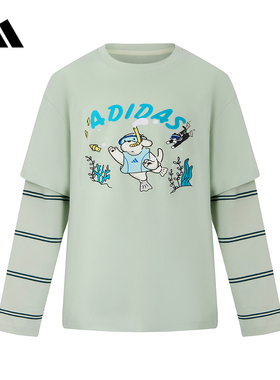 adidas阿迪达斯秋季新款男小童棉卡通印花运动长袖圆领T恤KC2789