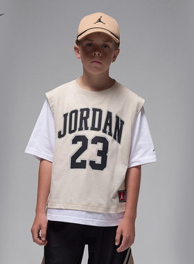 Nike耐克男大童运动T恤夏新款Jordan 23印花圆领棉短袖IQ5330-104