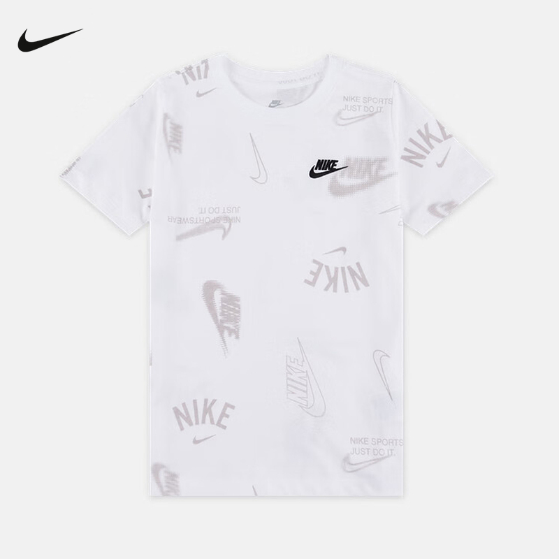 Nike耐克男女童大童T恤夏季棉质经典轻便柔软印花短袖HQ9292-100
