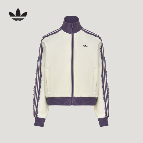 adidas阿迪达斯三叶草夹克女子TRACK TOP蕾丝花边针织外套LF2334