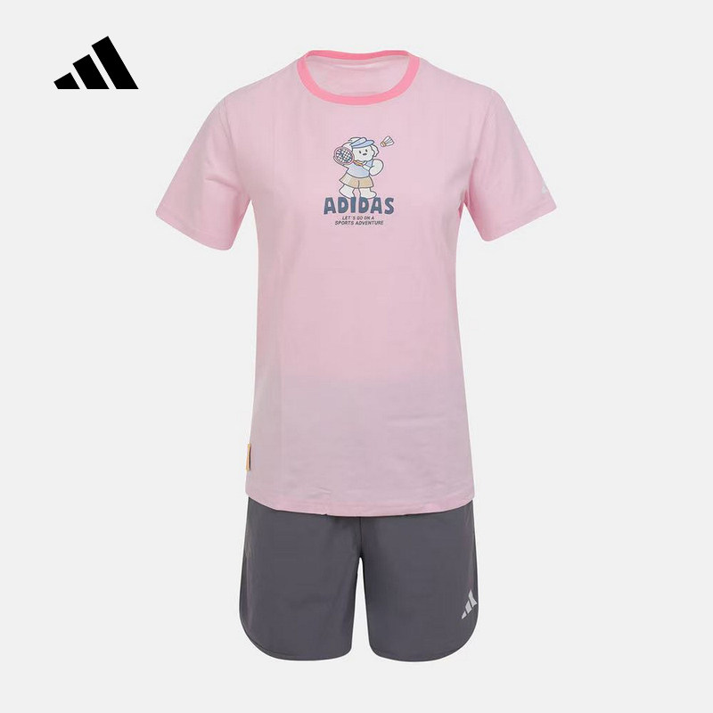 adidas阿迪达斯2026夏女小童运动休闲百搭时尚短袖套装 K