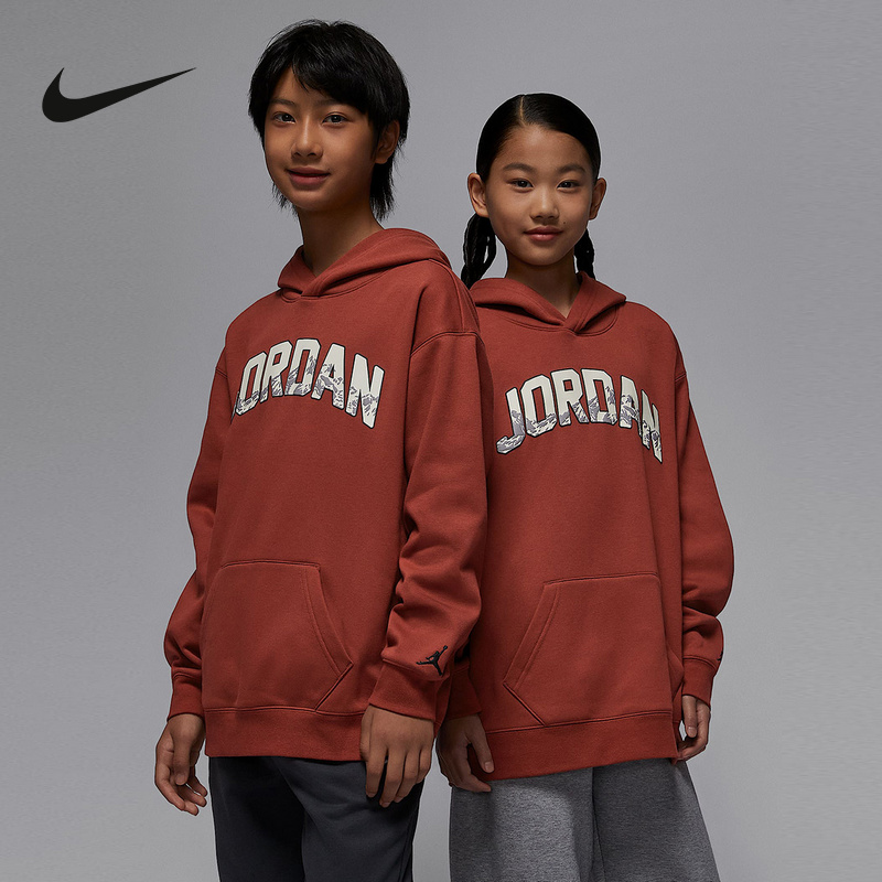 Nike耐克男女童新款百搭休闲舒适加绒套头连帽衫卫衣IQ2829-652