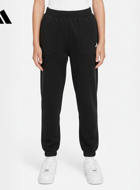 阿迪达斯童装2026春新款男童裤子黑色百搭舒适休闲儿童长裤KG5956