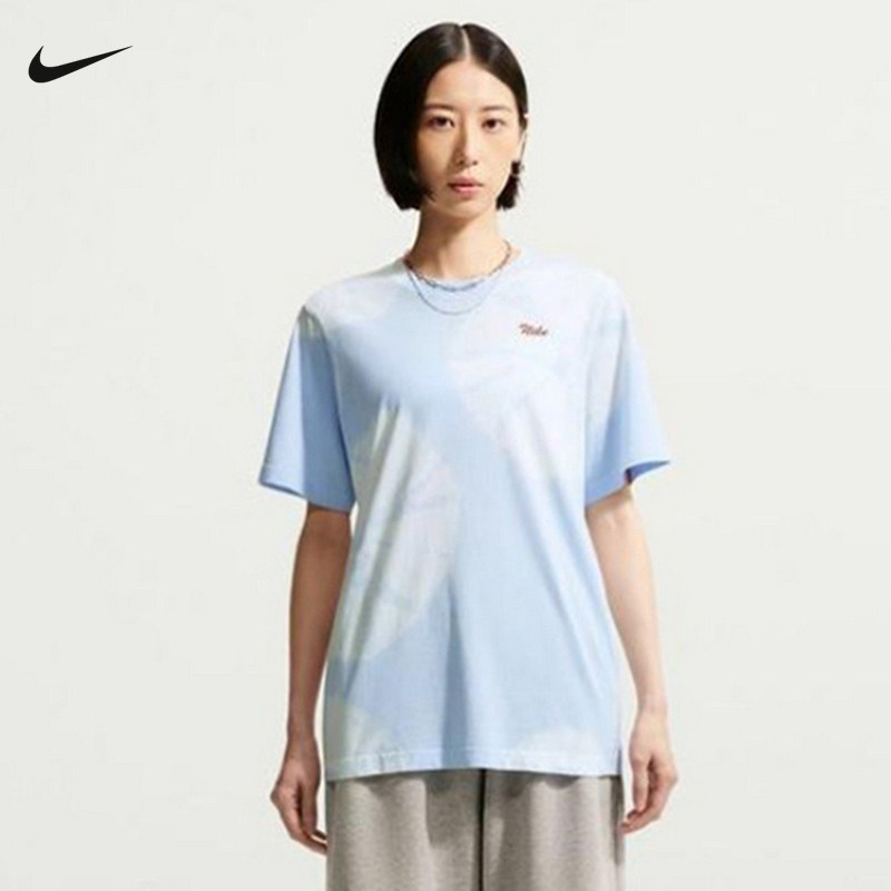 Nike耐克女子短袖上衣夏季透气圆领扎染度假风运动T恤IW1212-407