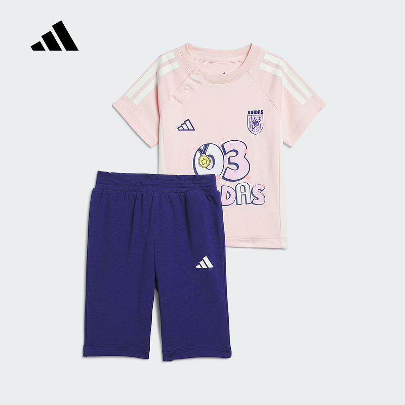 adidas阿迪达斯女婴童足球风套装2025夏运动休闲短袖短裤JM3418