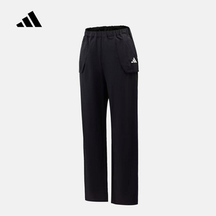 adidas阿迪达斯直筒黑色运动休闲儿童裤夏男小童梭织长裤 KH0272