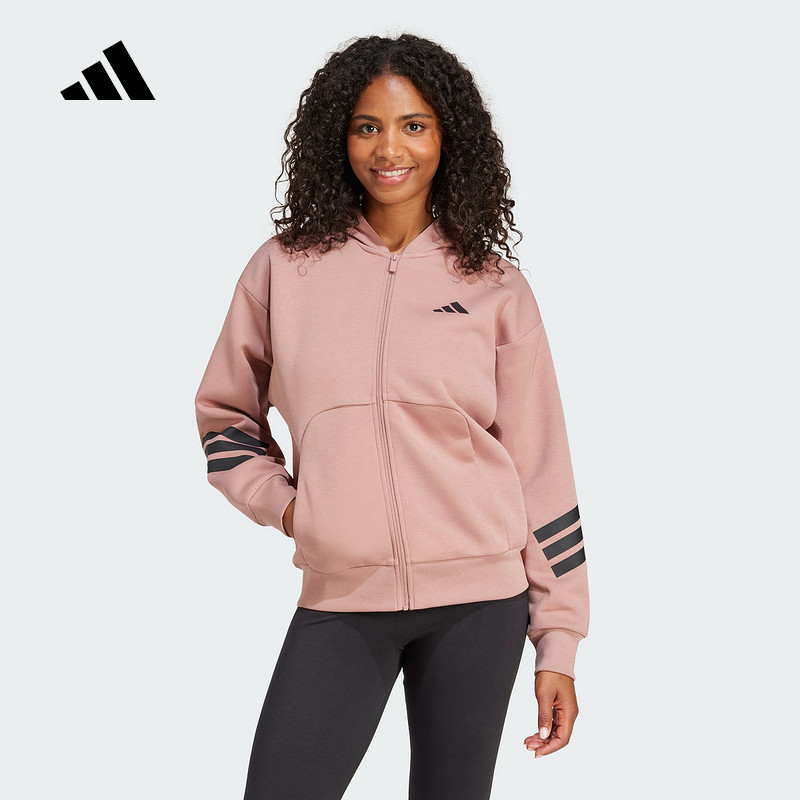 adidas阿迪达斯运动风连帽衫外套2025春女跑步健身针织夹克
