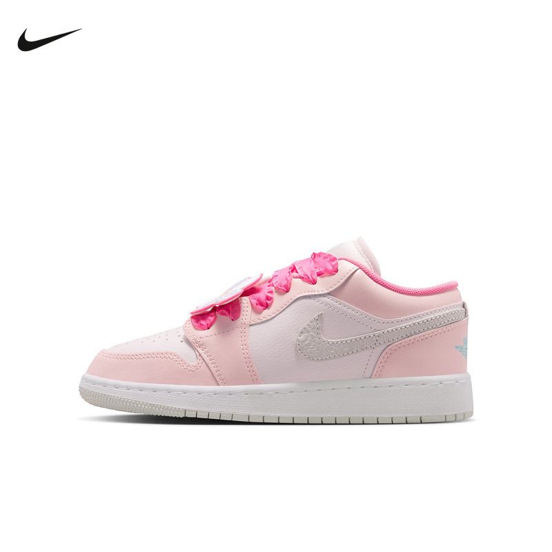 Nike耐克女鞋Air Jordan 1荷叶边珍珠粉大童运动鞋I