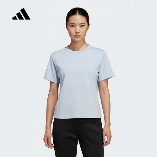 adidas阿迪达斯女子修身短款短袖纯色透气休闲修身半袖T恤 KS5325