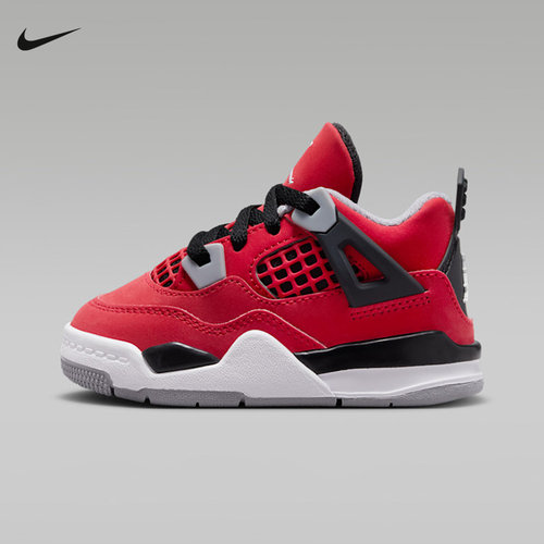 耐克黑红AJ4男女童鞋Air Jordan 4复古休闲鞋乔4篮球鞋HV4382-600