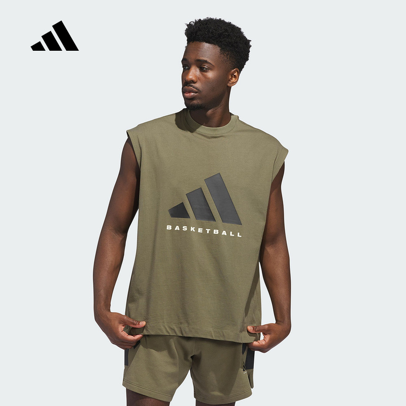 adidas阿迪达斯坎肩无袖T恤2025秋男女场上篮球宽大背心 JX5589