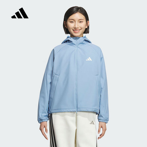 adidas阿迪达斯户外连帽跑步训练服外套秋冬女梭织夹克 KC0087