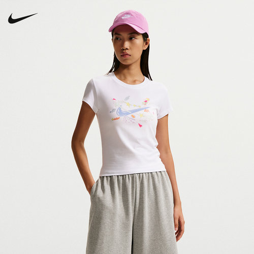 NIKE耐克女短袖26夏新款修身透气休闲印花圆领运动T恤IR7562-100