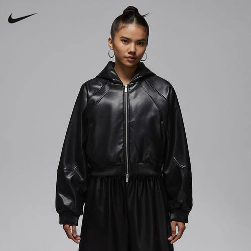 Jordan耐克女子合成革皮衣夹克2026春新款连帽运动外套IF0948-010