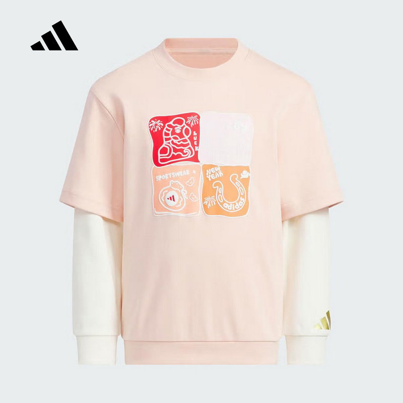 Adidas阿迪达斯女小童新款时尚运动休闲长袖T恤假两件长袖KV6981