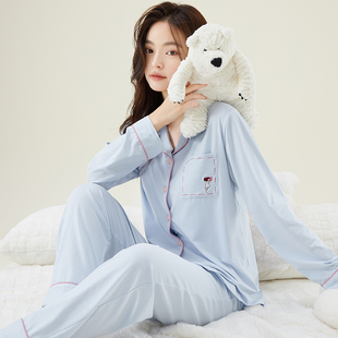 2025新款纯棉睡衣女春秋季长袖长裤带胸垫一体防凸点家居服套装夏