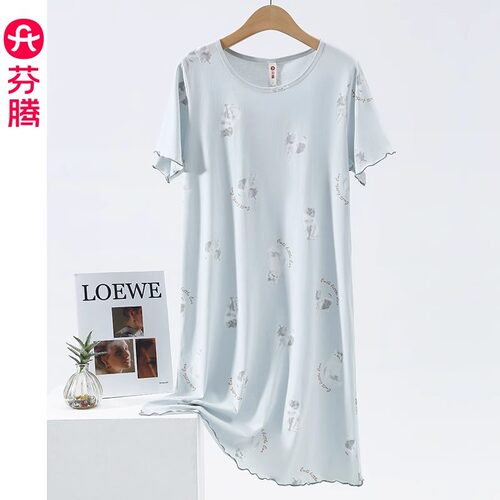 芬腾睡裙女士夏薄款短袖纯棉大码