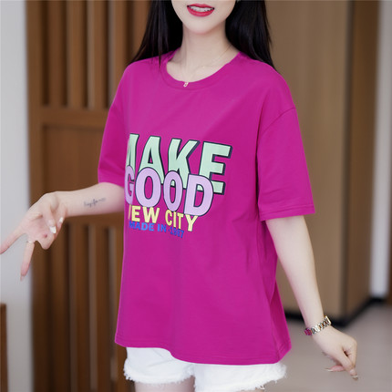 暮纯霏女装店夏季简约字母印花短袖大码圆领半袖百搭休闲洋气减龄