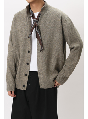 FFM-studio复古老钱风半高领立领针织开衫宽松情侣羊毛上衣