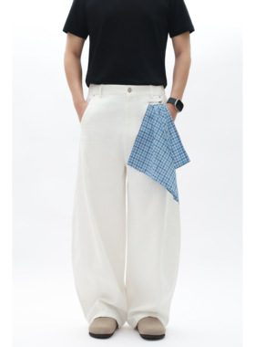 FFM-studio日系可拆卸格子方巾休闲裤男秋季宽松长裤