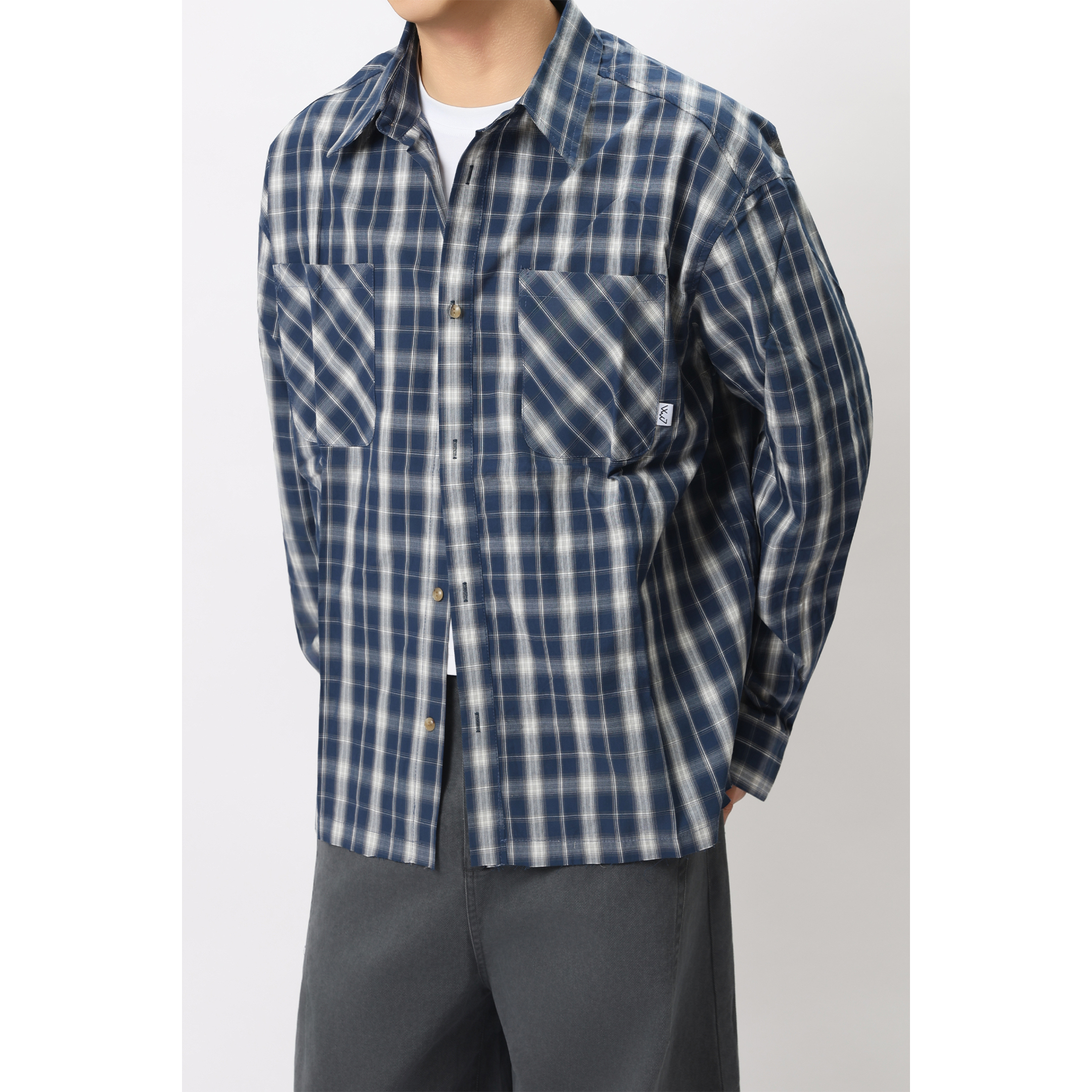 FFM-studio美式复古毛边长袖格子衬衫高级感装衬衫外套跌穿神器