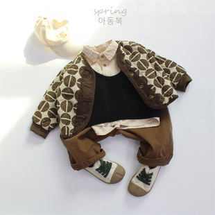 百搭普通外套 复古风女童外套秋季 2025儿童棉服薄款 男童棉衣韩版