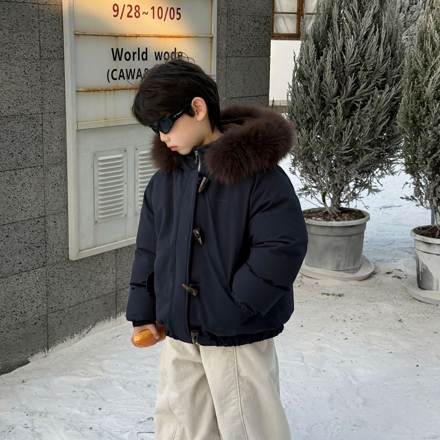 新款 泰如2025冬季韩版韩系大毛领派客服男童保暖棉服面包服潮