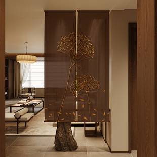 新中式金枝落英装饰中古风挂帘玄关悬挂帘入户卧室窗帘办公室挂毯