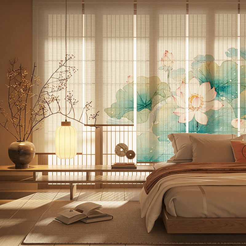 新中式荷韵清帘隔断玄关入户卷帘