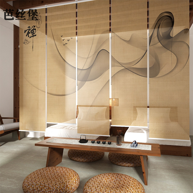 简约现代卷帘窗帘卷拉式遮阳遮光软屏风悬挂隔断客厅茶室餐厅禅意