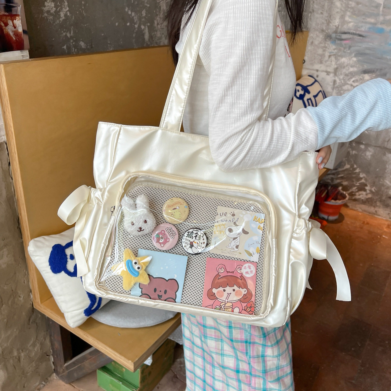 痛包大容量托特包女日系丝带JK甜美少女二次元学生手提上课单肩包