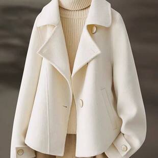 2025冬新款上衣气质呢子外套加棉毛呢短款西装秋冬小个子白色呢子