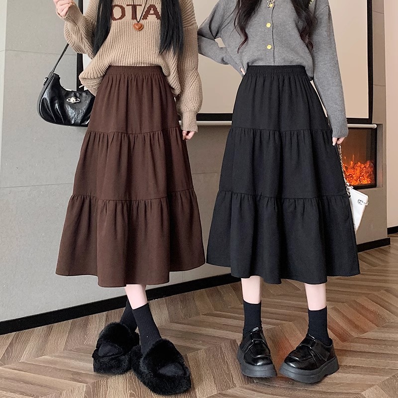 日系复古蛋糕半身裙女2025春秋新款高腰显瘦拼接a字中长裙小个子