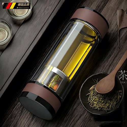 德国双层高硼硅茶水分离玻璃杯