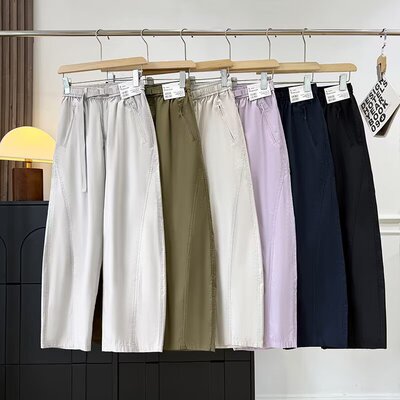 日单休闲廓形长裤系腰带休闲裤26春夏阔腿直筒裤女K481028/485273