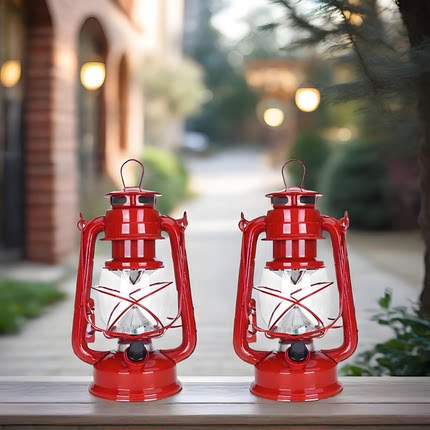 复古老式红色煤油马灯LED电池充电结婚喜灯搬家船灯乔迁结婚用品