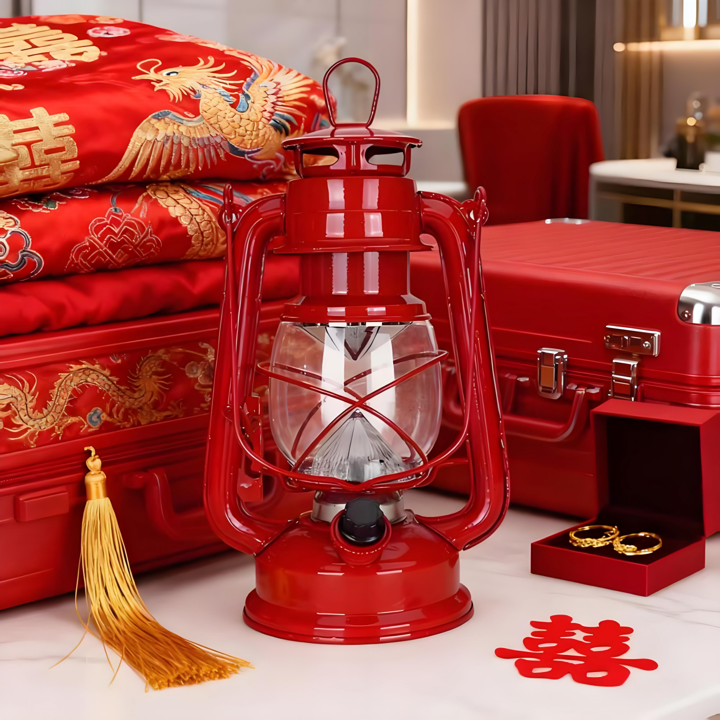 新中式婚礼娶亲新娘陪嫁双喜蜡烛长明灯结婚一对台灯灯笼摆件马灯